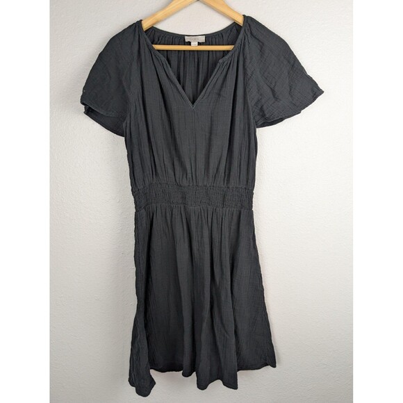 LOFT Outlet Dress Womens Small Black Short Sleeve V Neck 100% Cotton Boho Casual - Picture 1 of 8